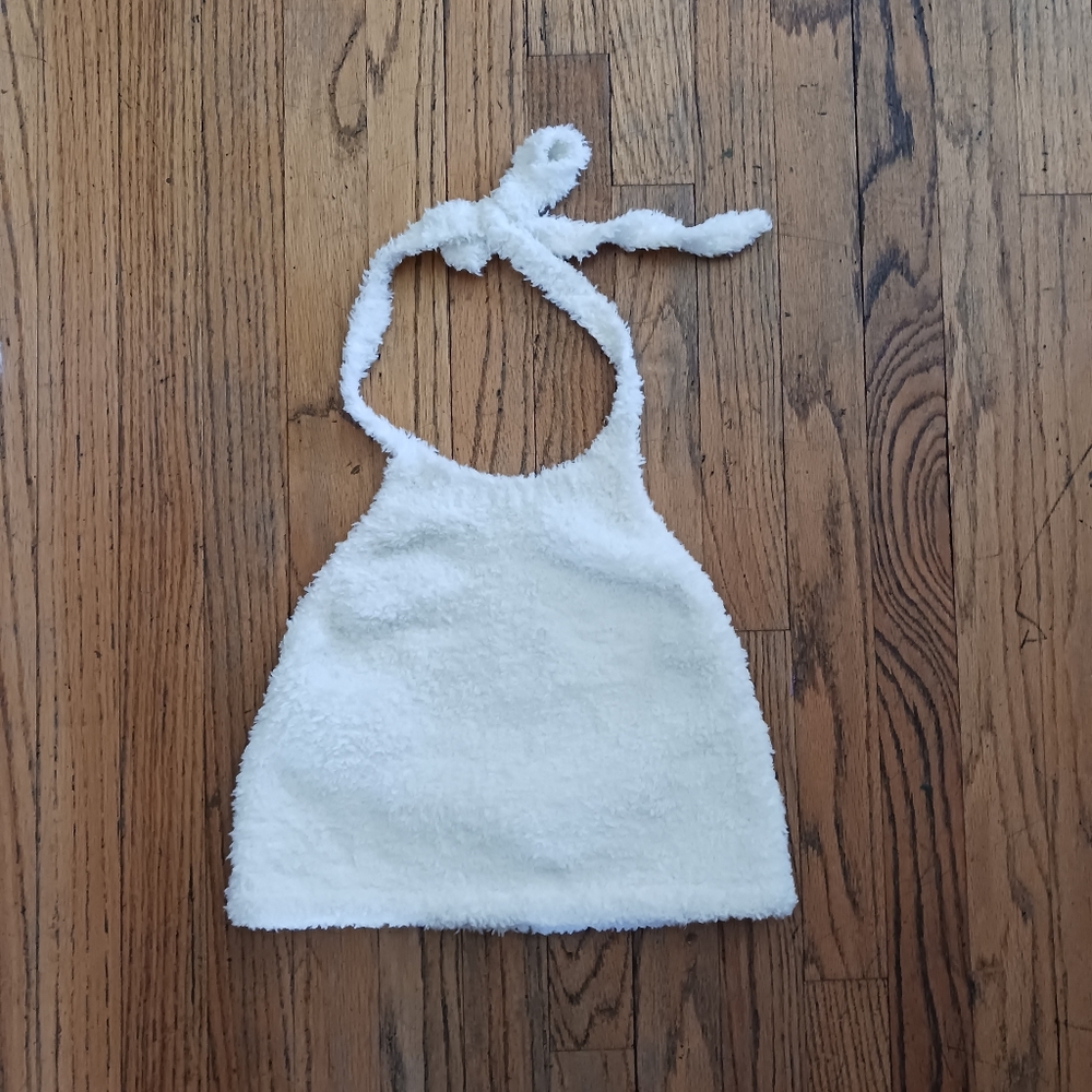 NWT SKIMS White Fuzzy Halter Top